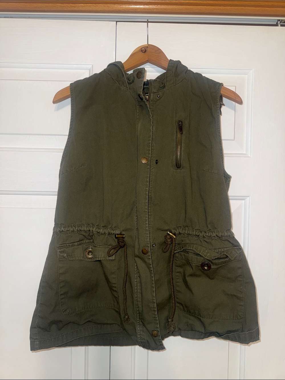 Olive Green Hooded Utility Vest - Women's Jacket